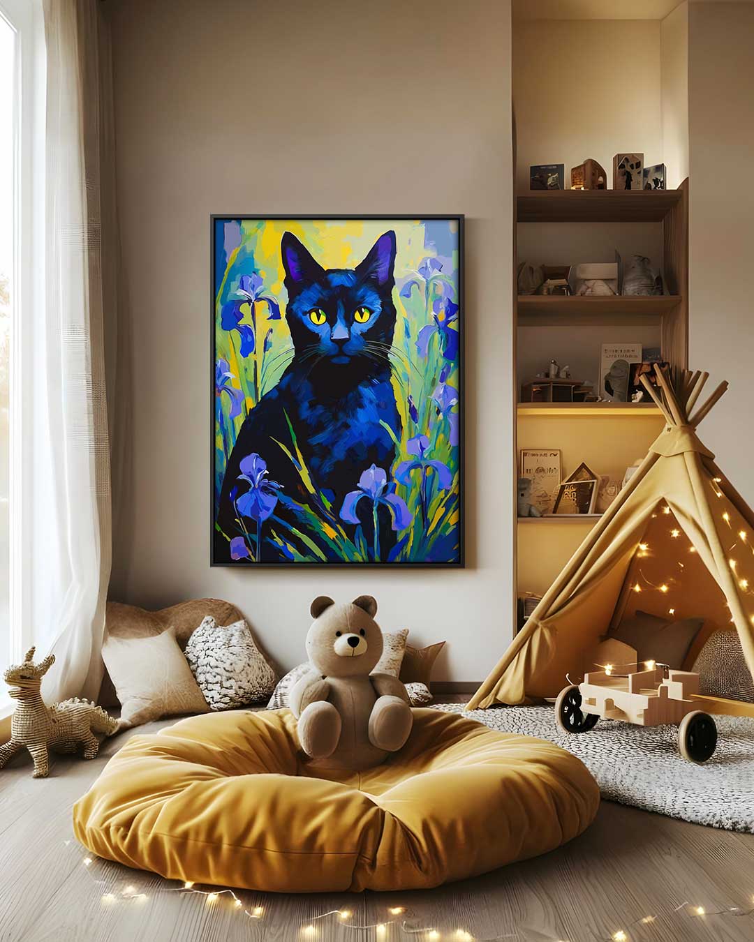 Mystieke Kat in Bloementuin Kunstwerk