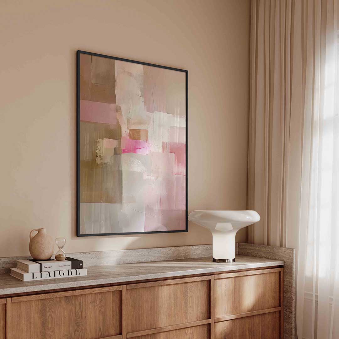 Abstracte roze en beige Poster