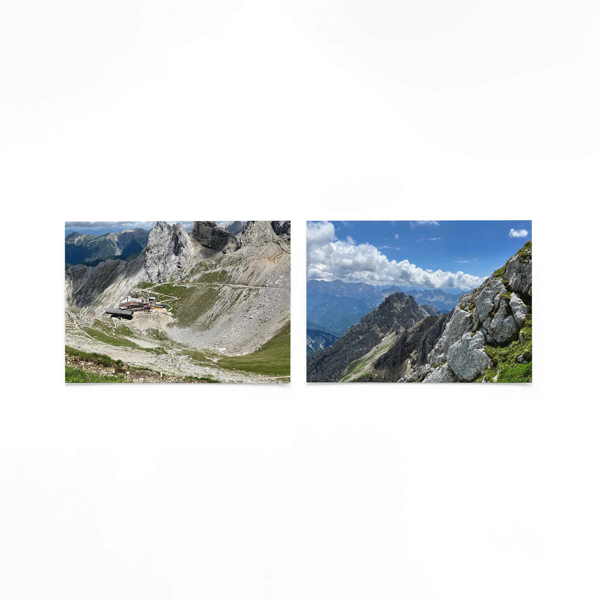Productfoto van twee liggende posters met alpenruggen onder wolken – Gerald Emming