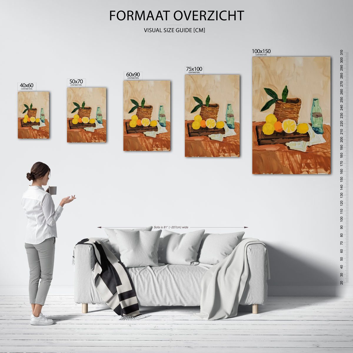 Fruit en fles compositie Kunstwerk
