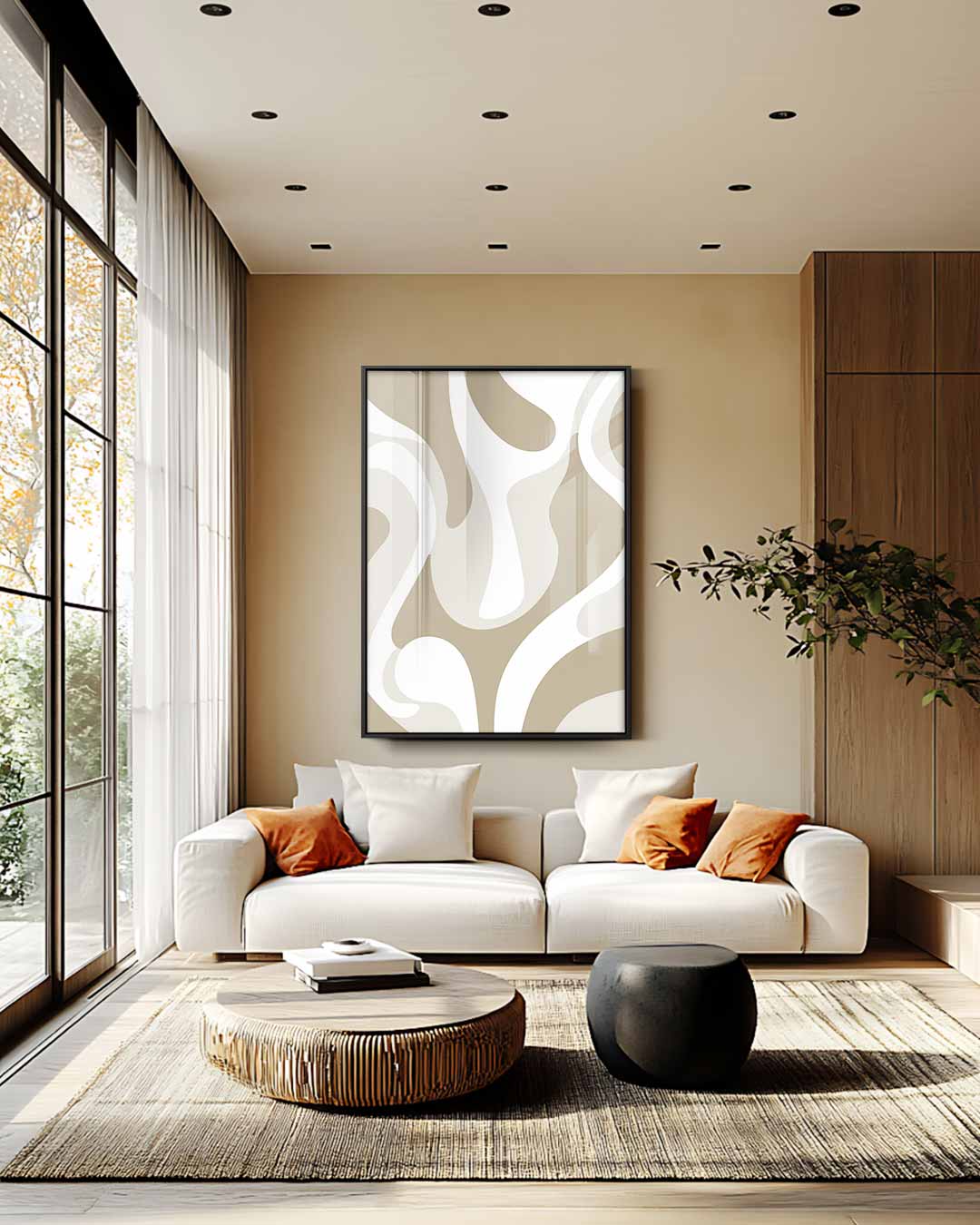 Organische Vormen in Beige Kunstwerk-canvas-dibond-plexiglas-wanddecoratie-WallArtistic