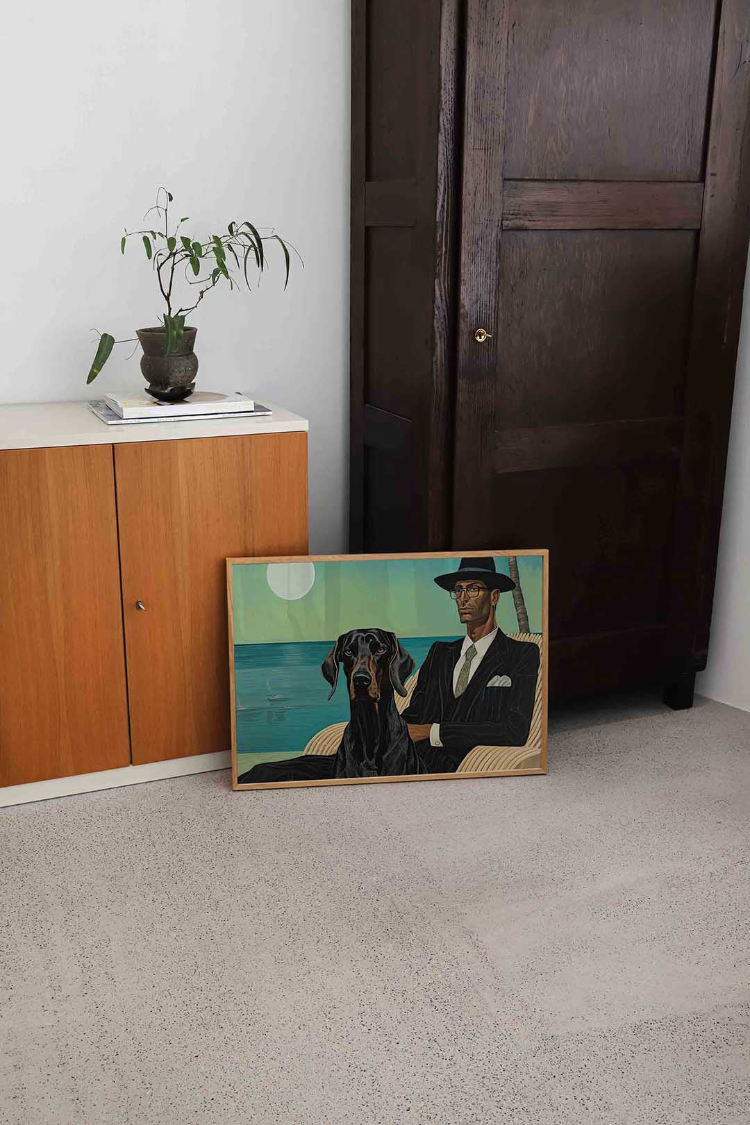 Man en hond bij zee Poster