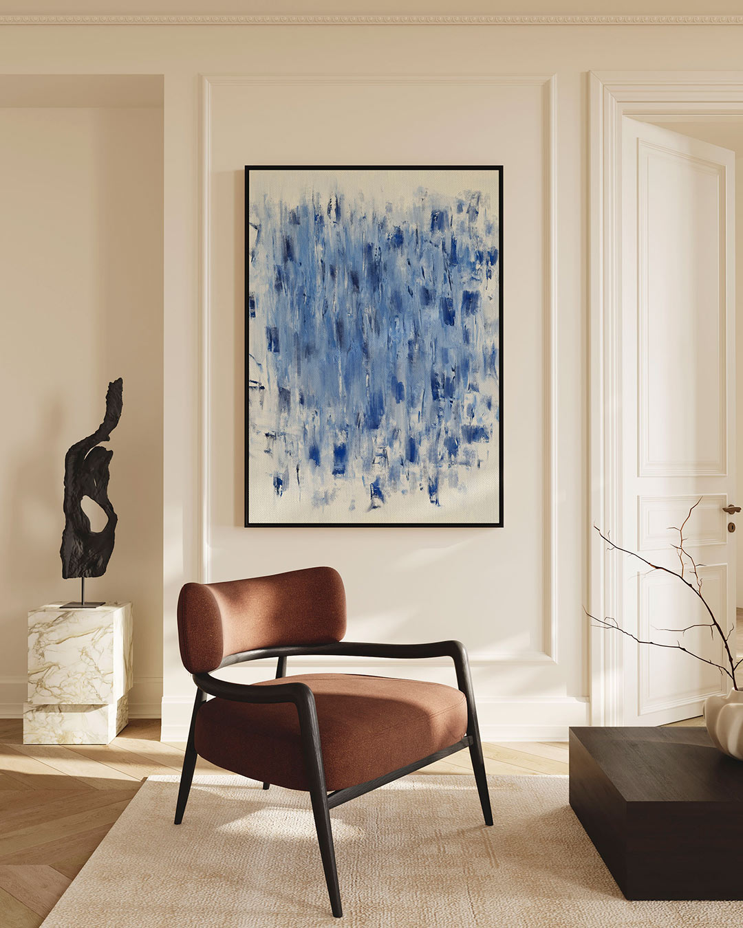 Dynamische blauwe streken Kunstwerk