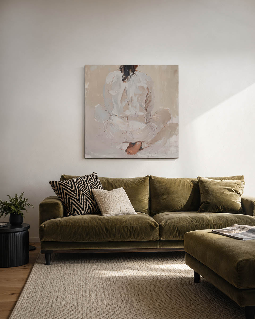 Zittende vrouw rugaanzicht Kunstwerk