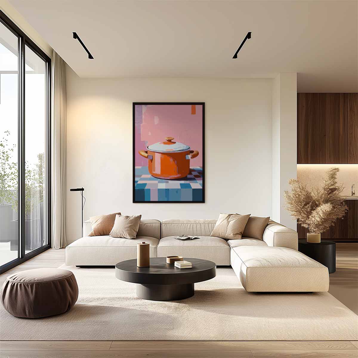 Warme Oranjetint Stoofpan Schilderij Kunstwerk-canvas-dibond-plexiglas-wanddecoratie-WallArtistic