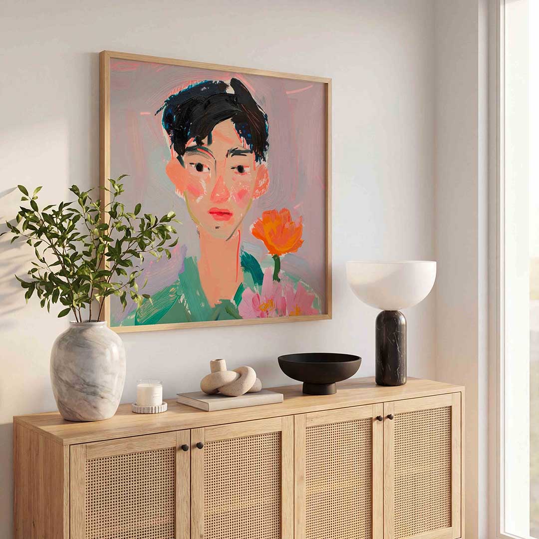 Portret met bloemen Poster
