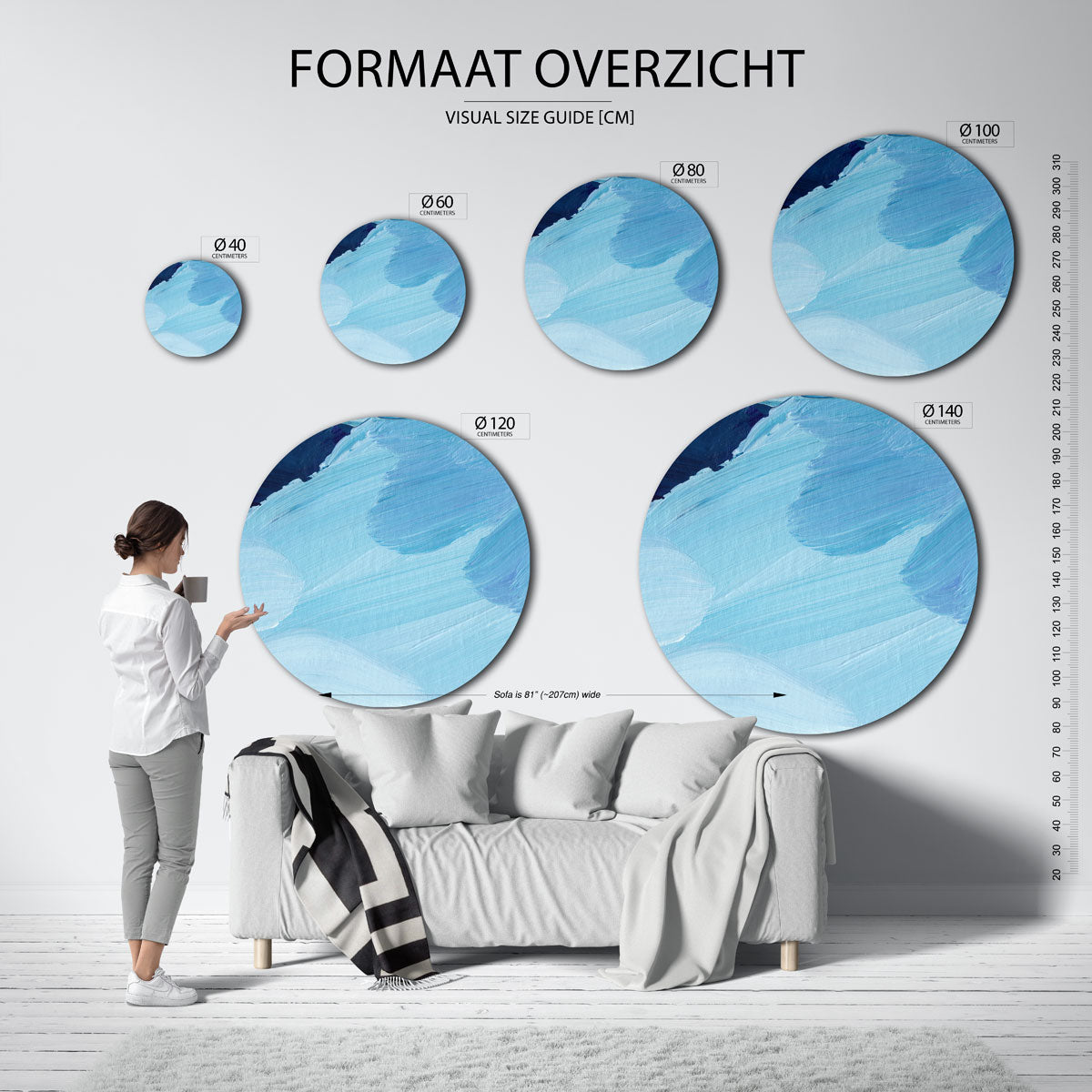 Blauwe penseelstreken Muurcirkel
