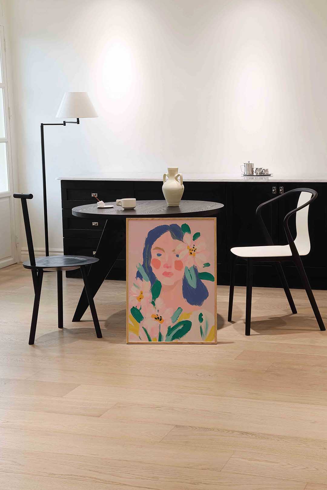 Bloemen en gezicht Poster