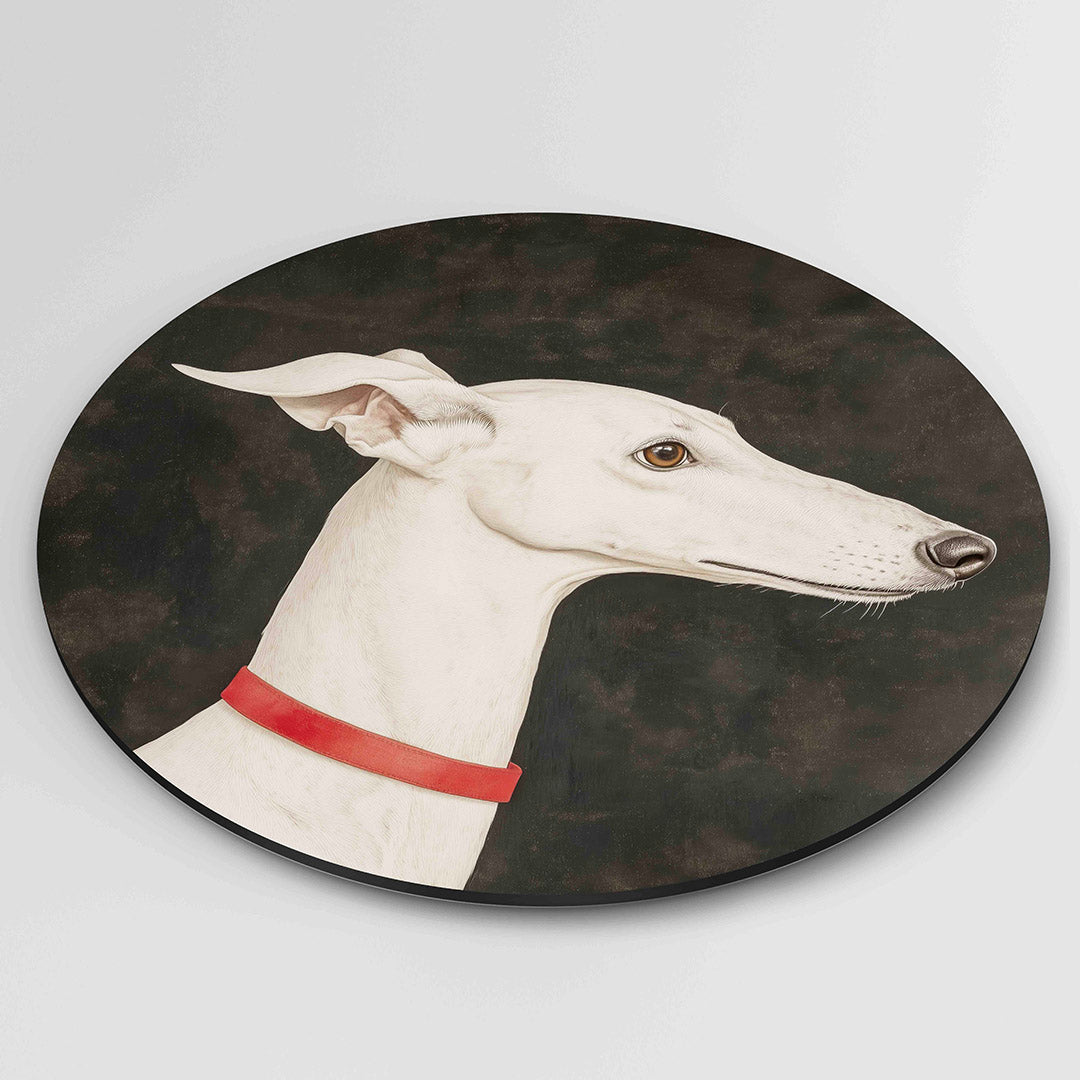 Witte hond met rode halsband Muurcirkel