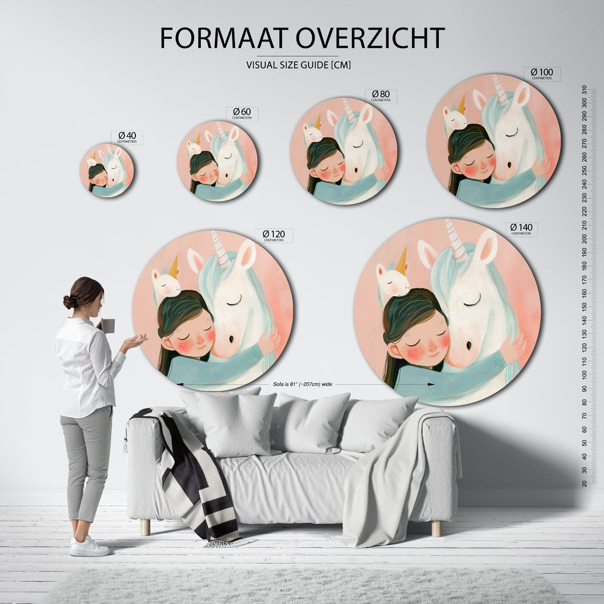 Meisje met eenhoorn Muurcirkel
