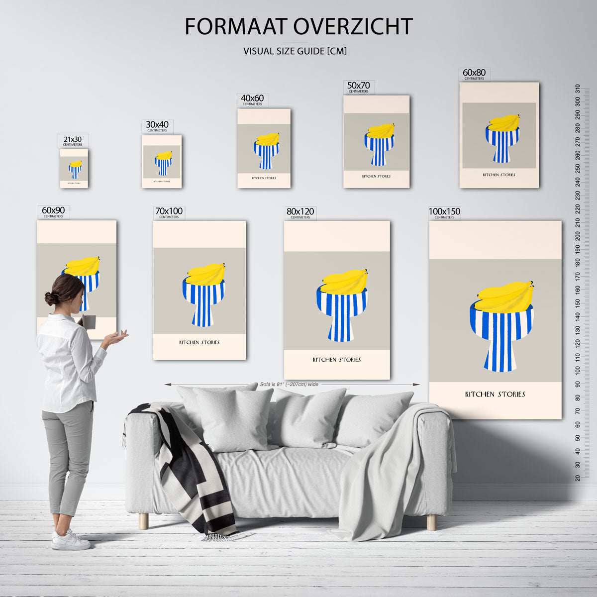 Bananen in gestreepte schaal Poster
