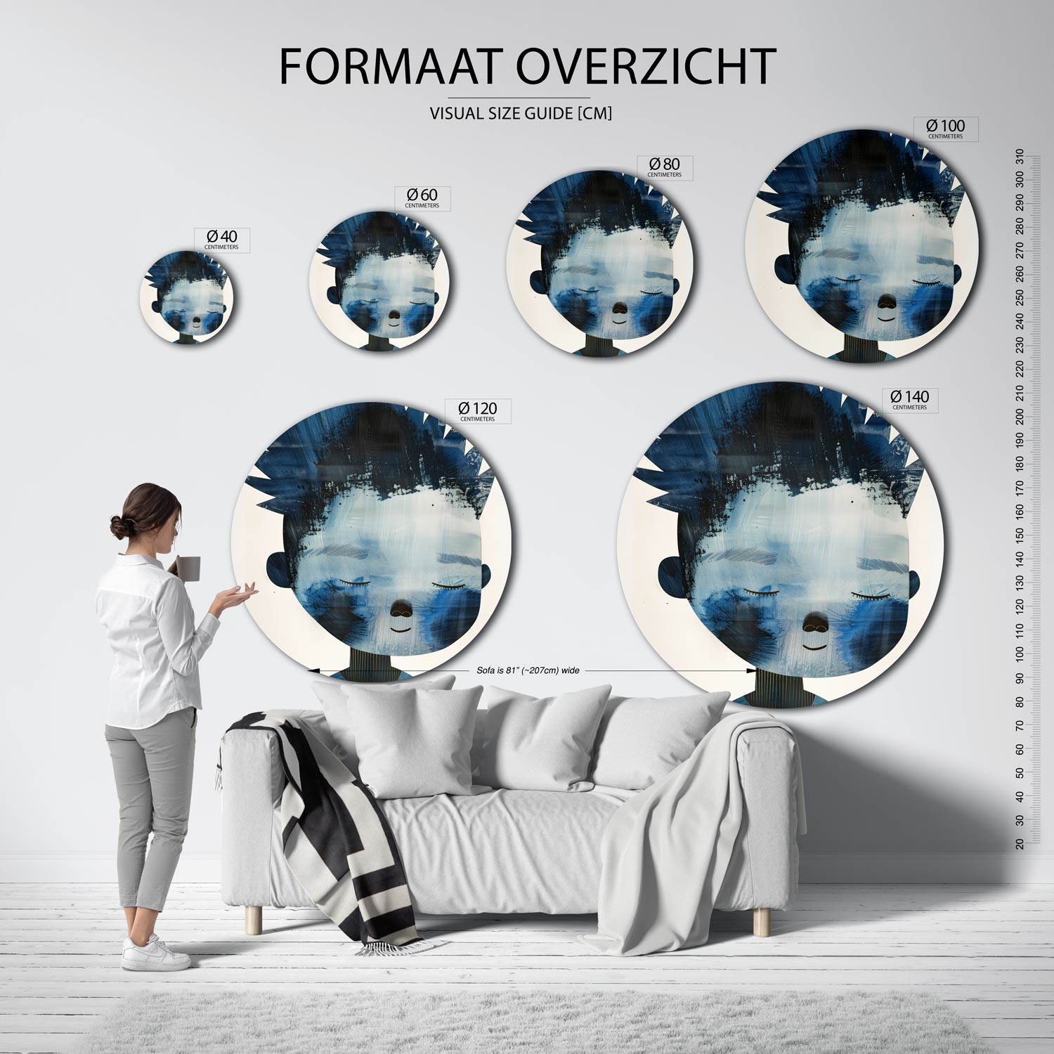 Blauw gezicht Muurcirkel