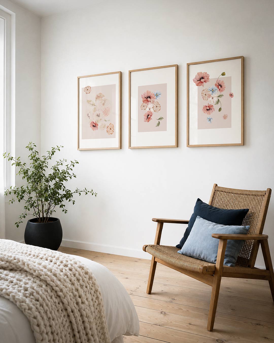 Bloemige zachtroze harmonie Posterset