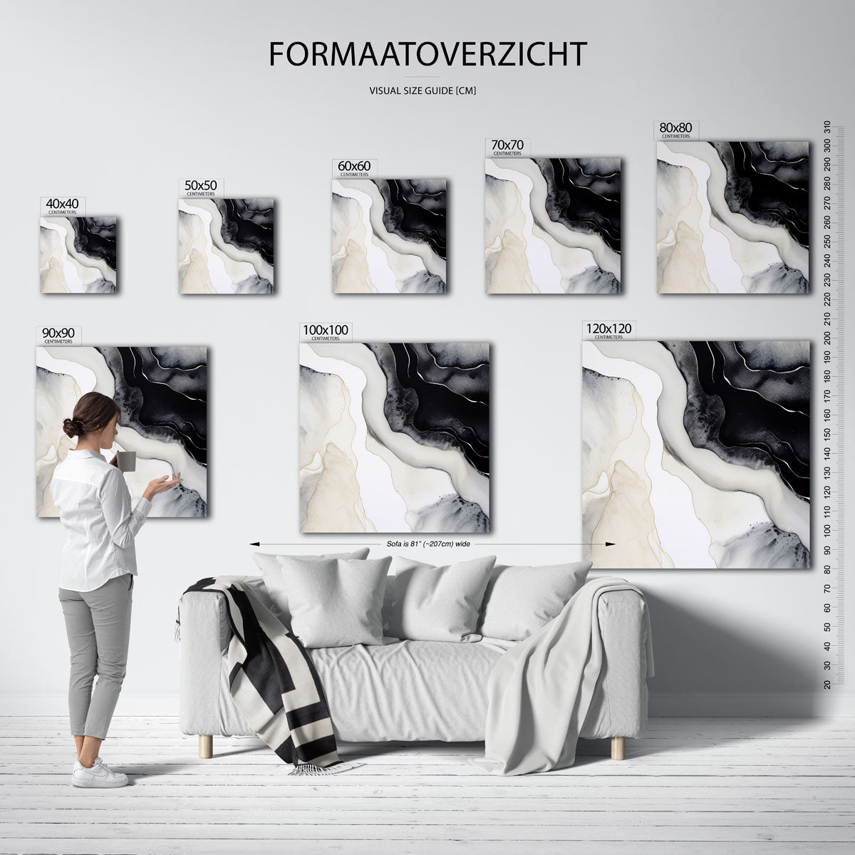 Abstracte zwart wit golven Poster