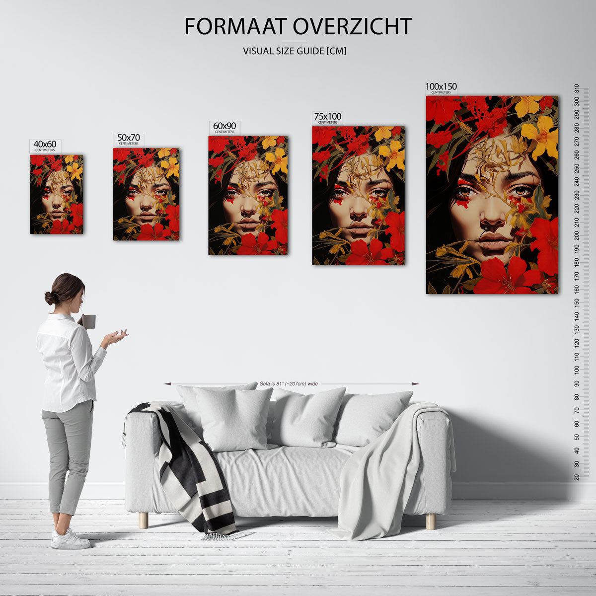 Portret met bloemen Kunstwerk