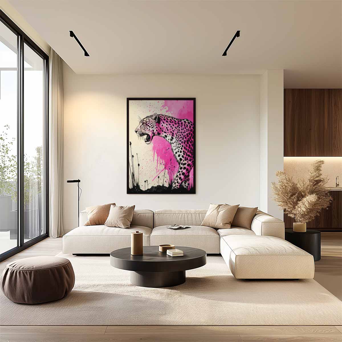 Roze Luipaard Expressie Kunstwerk-canvas-dibond-plexiglas-wanddecoratie-WallArtistic
