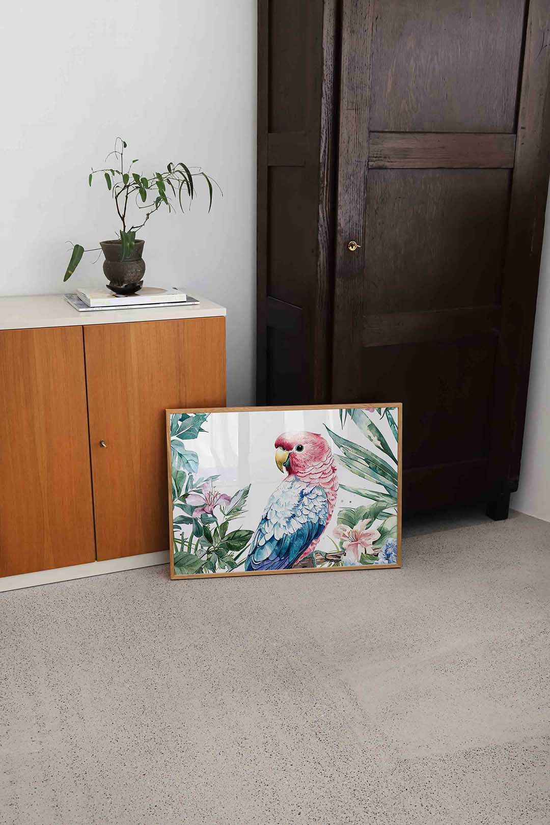 Papegaai en bloemen Poster