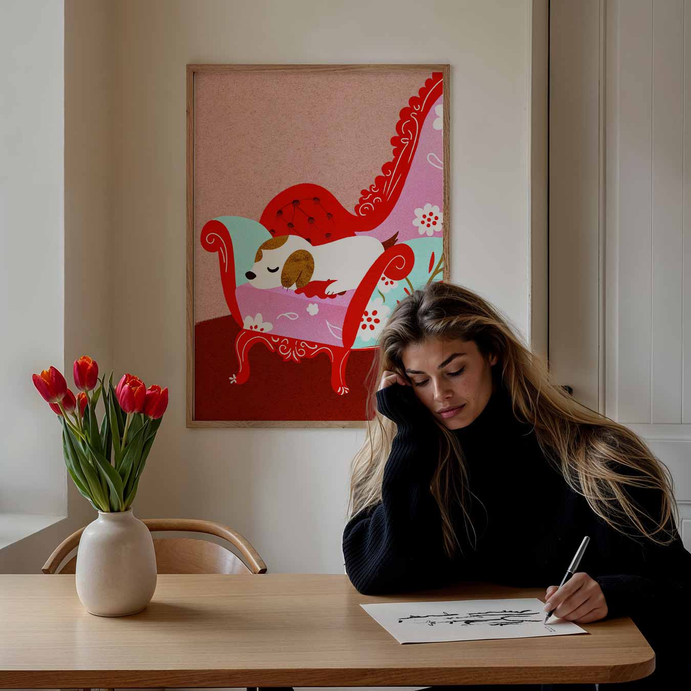 Slapende Poes op Chique Bankje Poster-WallArtistic