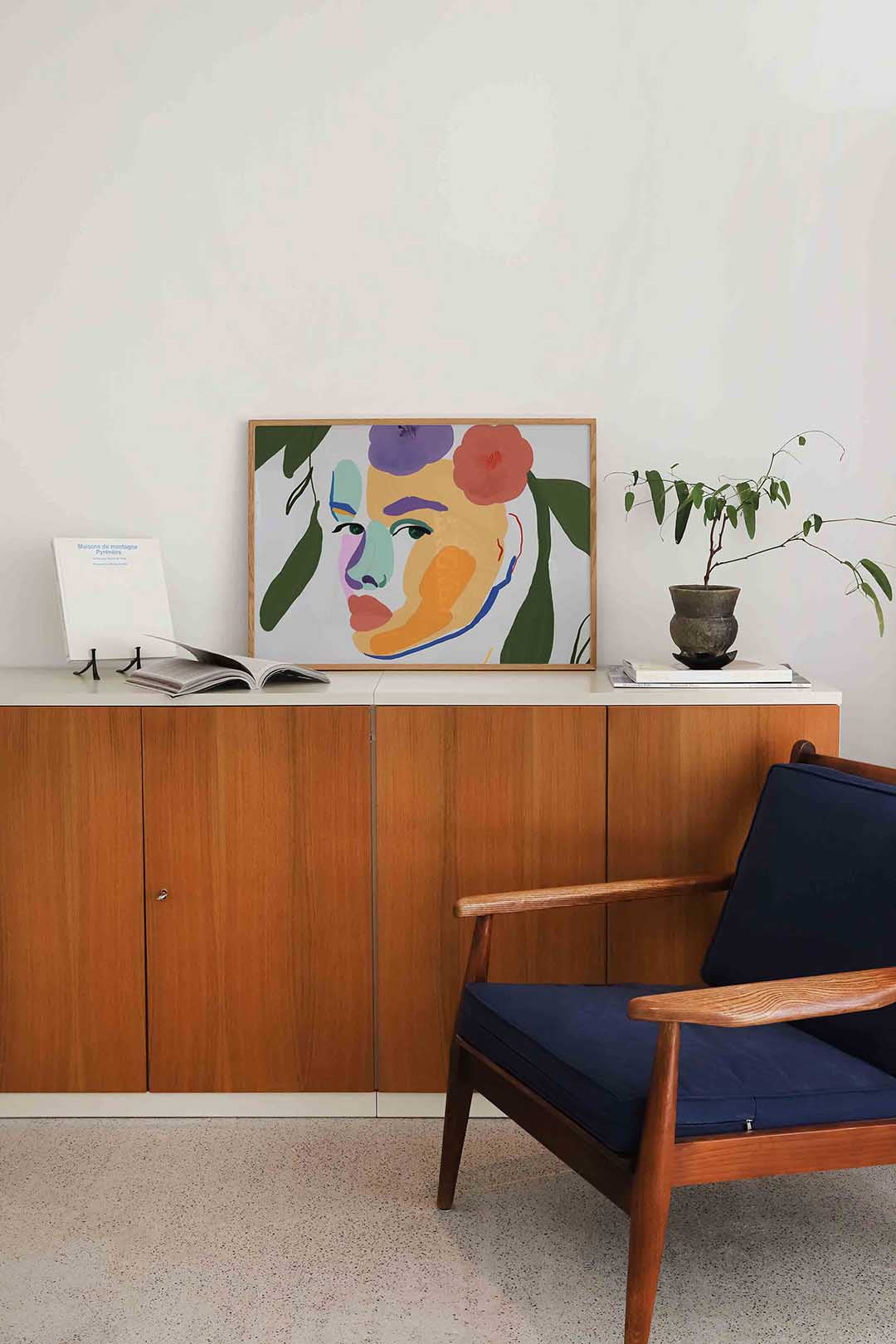 Abstracte gezichten en bloemen Poster