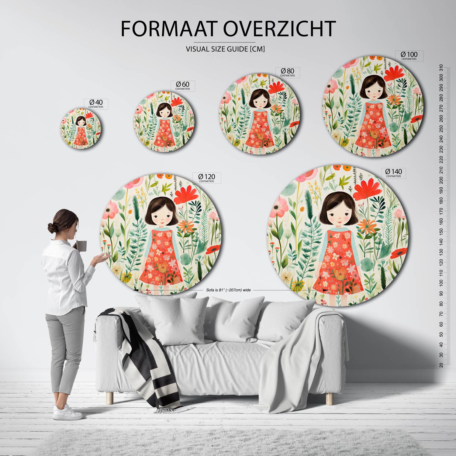 Meisje tussen bloemen Muurcirkel