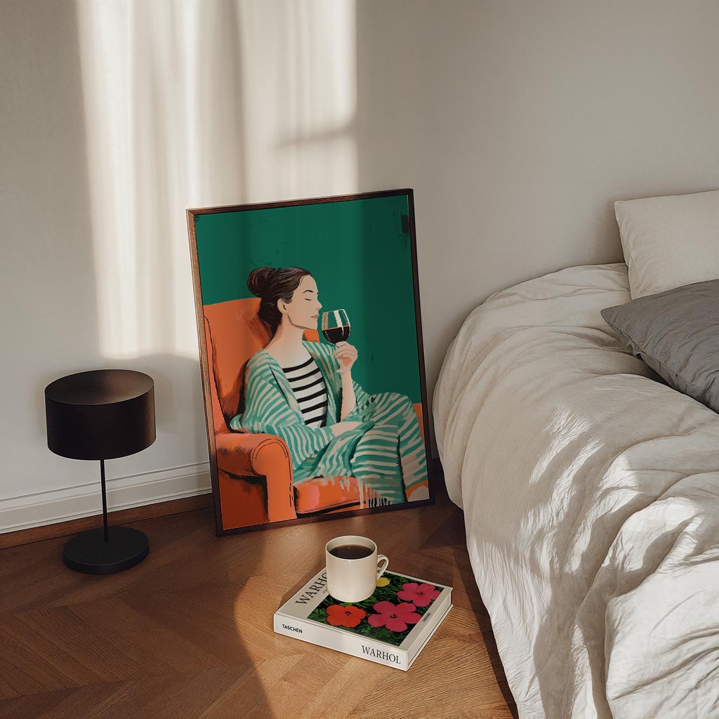 Verfijnde Ontspanning: Vrouw met Wijnglas Poster-WallArtistic