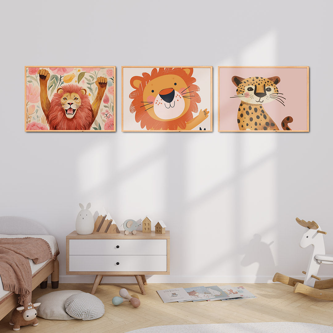 Leeuw en bloemen Posterset