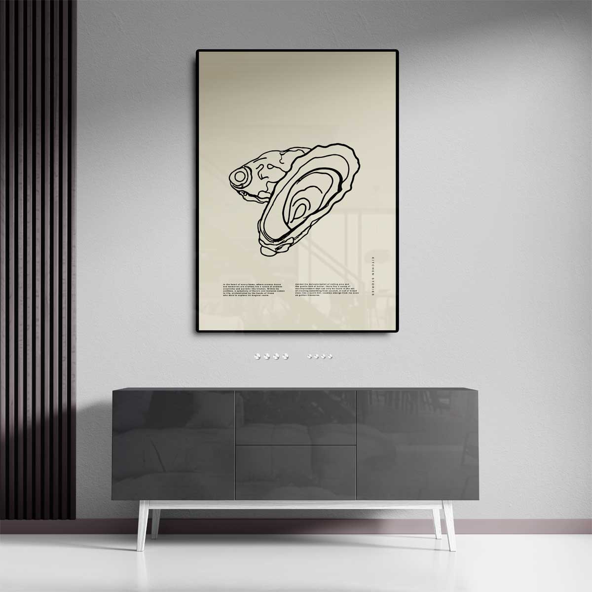Oesterlijntekening op beige achtergrond Kunstwerk-canvas-dibond-plexiglas-wanddecoratie-WallArtistic