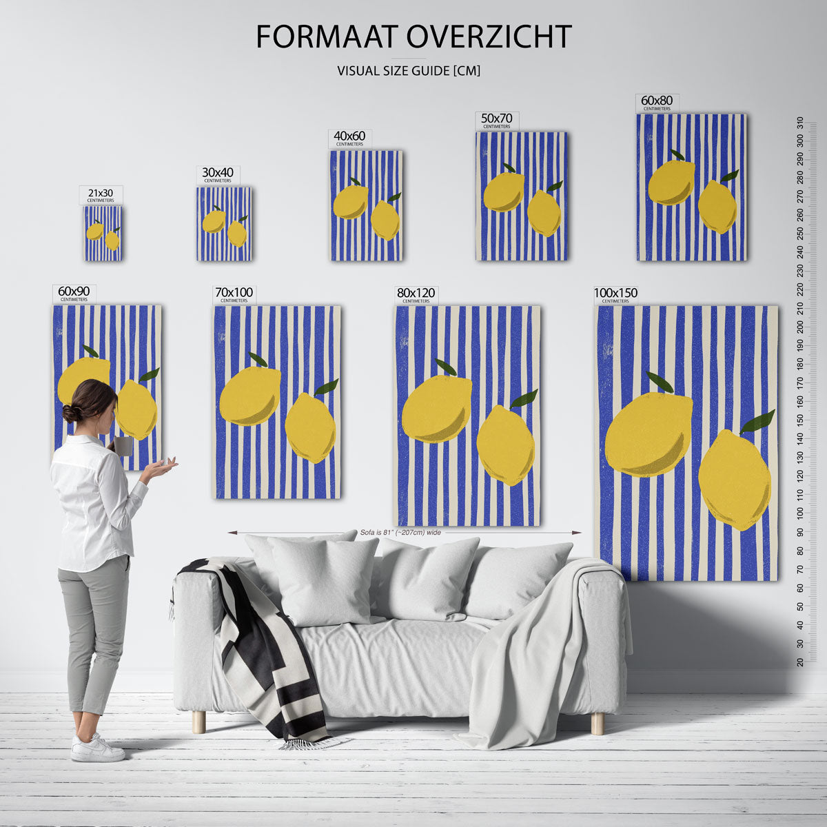Citroenen op gestreepte achtergrond Poster