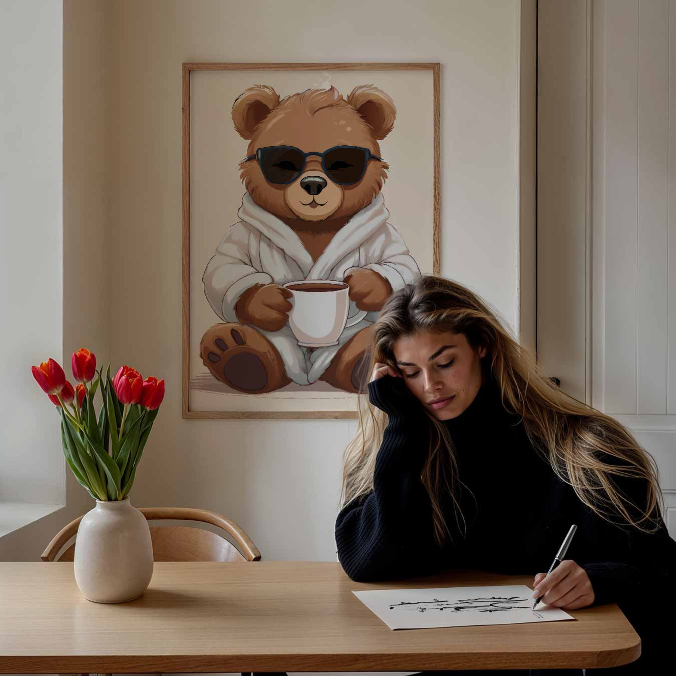 Knusse Beer Met Koffie Poster-WallArtistic