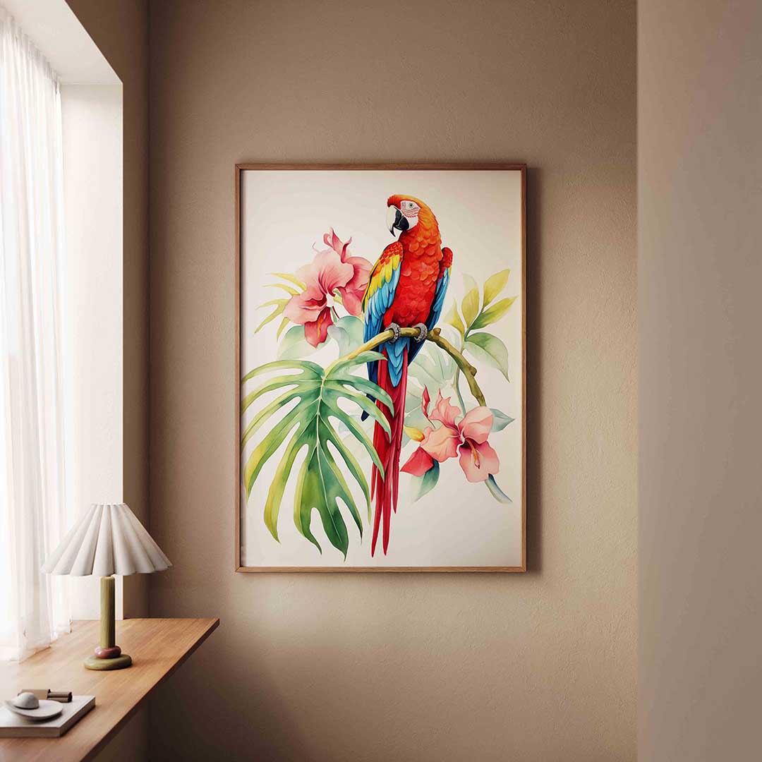 Papegaai met bloemen Poster