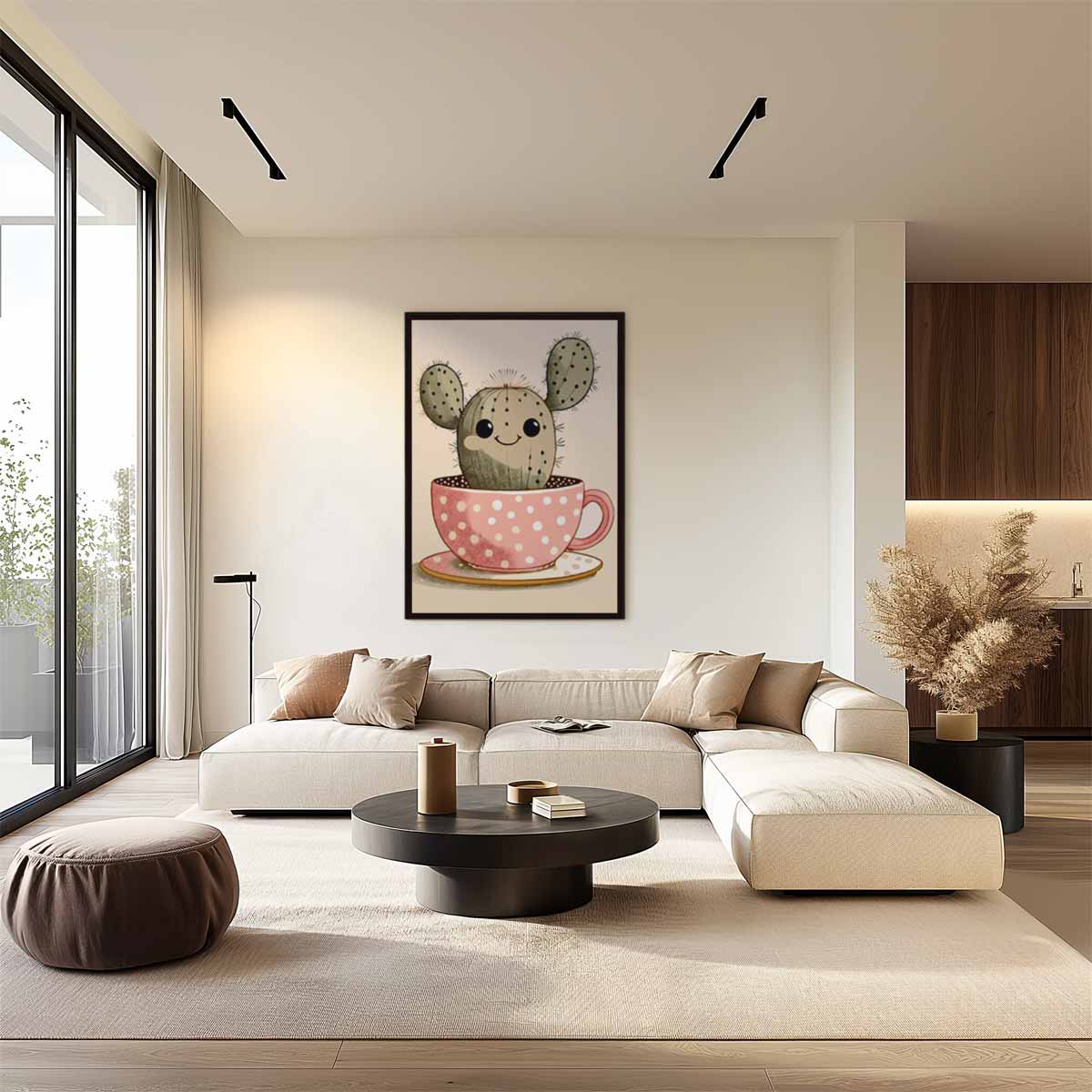 Vrolijke Cactus in Kopje Kunstwerk-canvas-dibond-plexiglas-wanddecoratie-WallArtistic