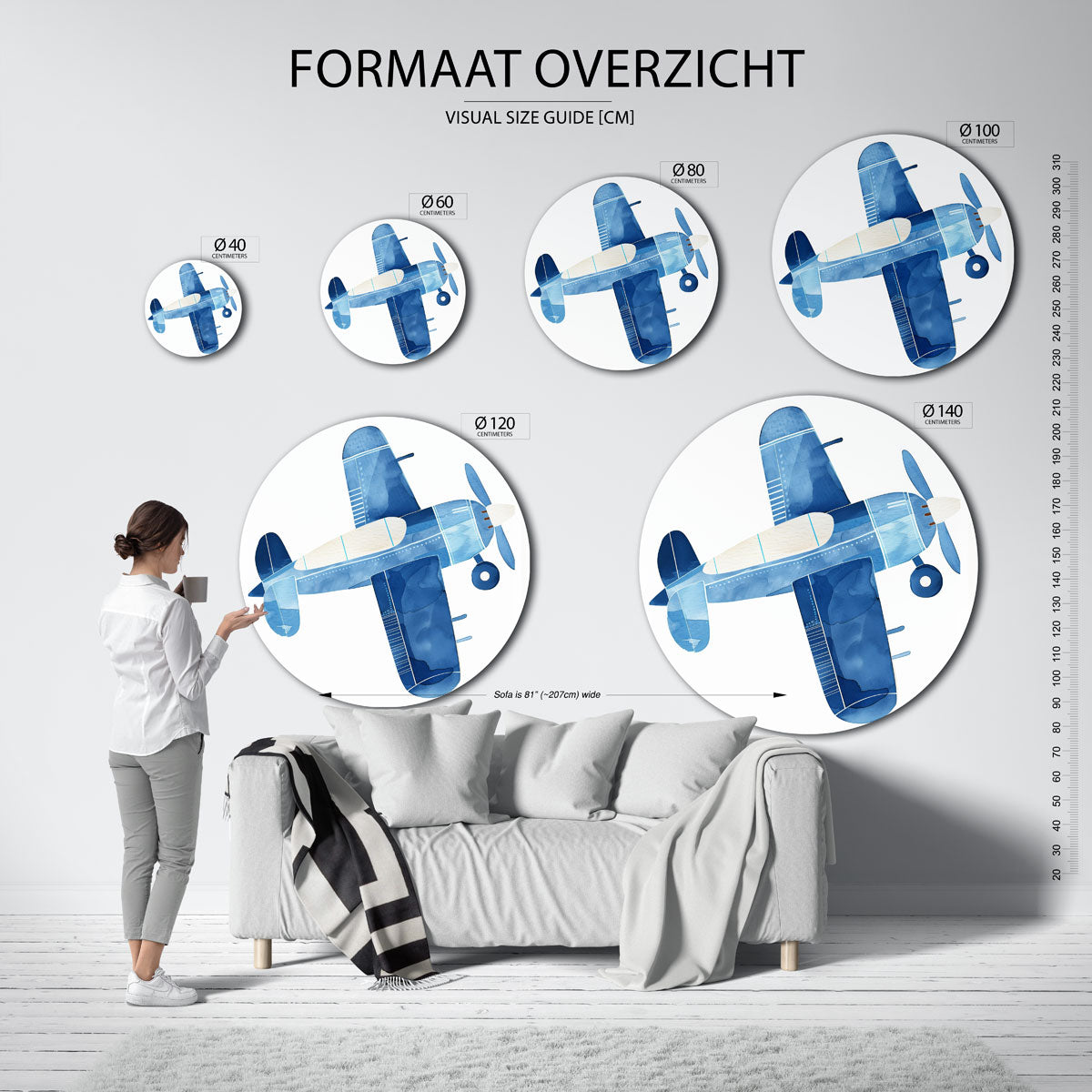 Vliegtuig in blauw Muurcirkel