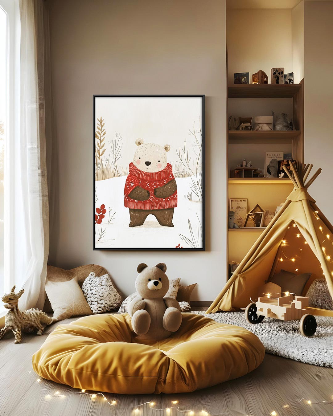 Winterse beer illustratie Kunstwerk