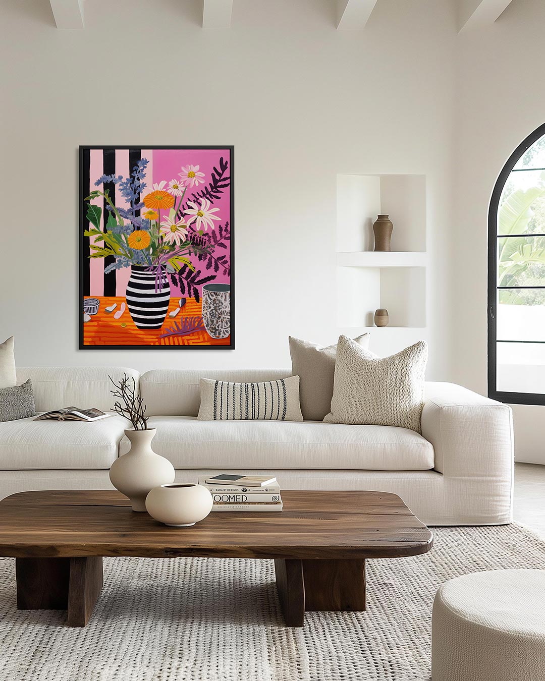 Bloemen in strepenvaas Kunstwerk
