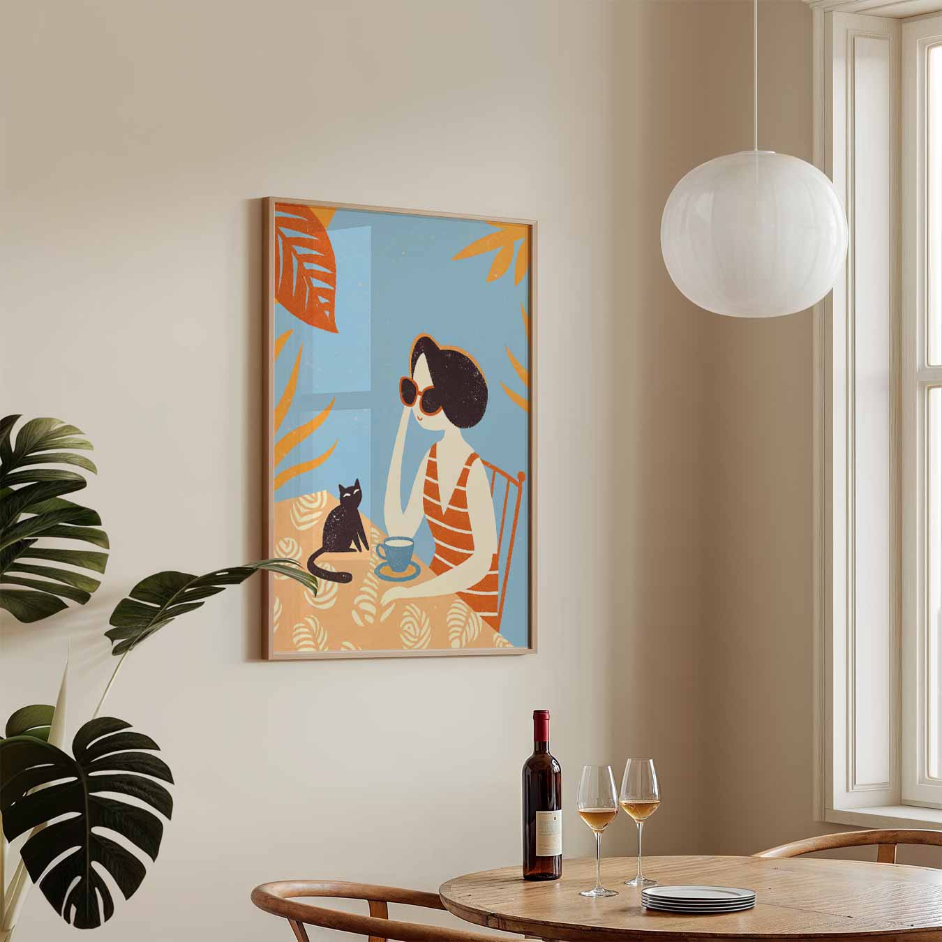 Vrouw met Kat en Koffie Poster-WallArtistic