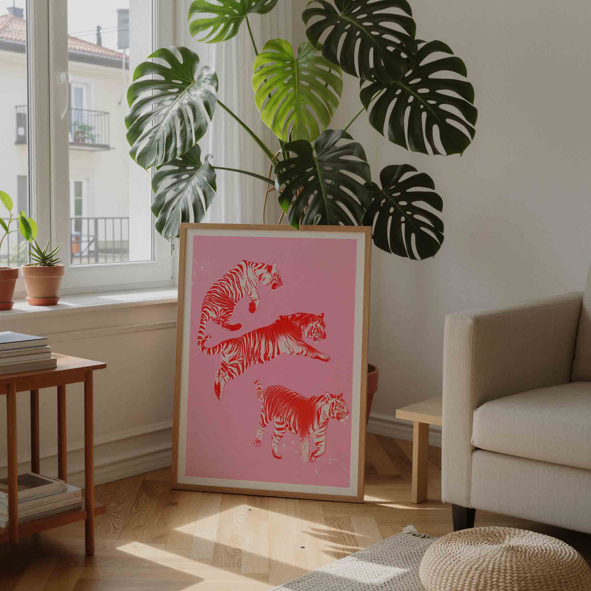 Tijgers op roze Poster