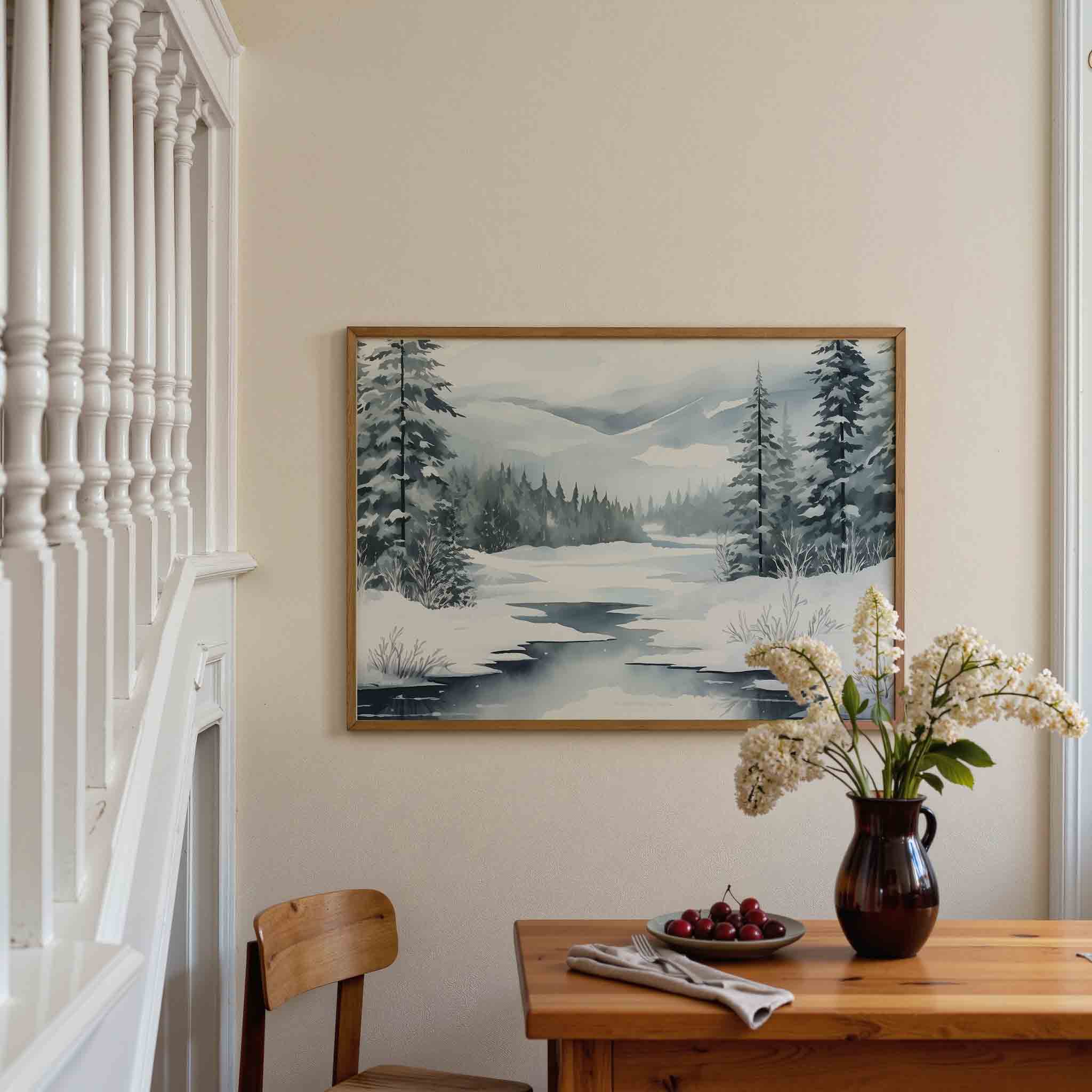 Winterlandschap met besneeuwde bomen Poster