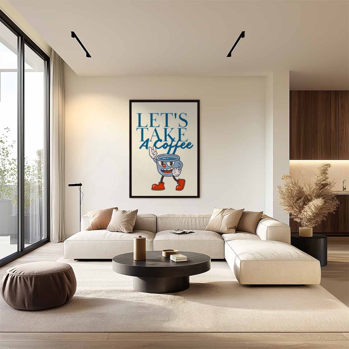Vrolijke Koffie Mok Illustratie Kunstwerk-canvas-dibond-plexiglas-wanddecoratie-WallArtistic