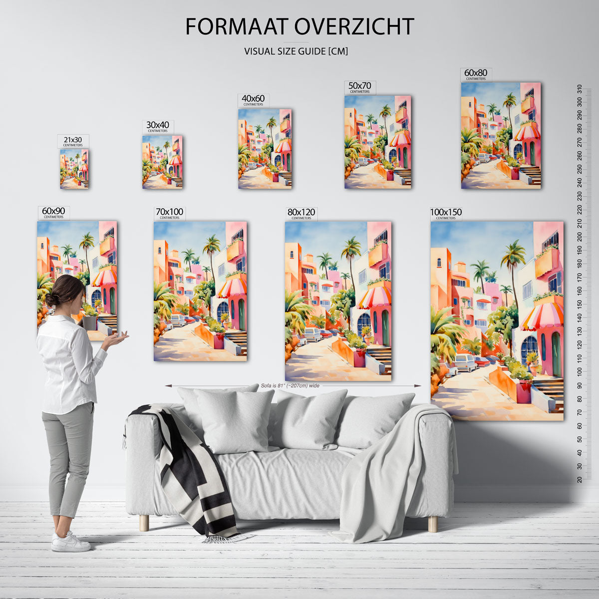 Zonnige straat met palmbomen Poster