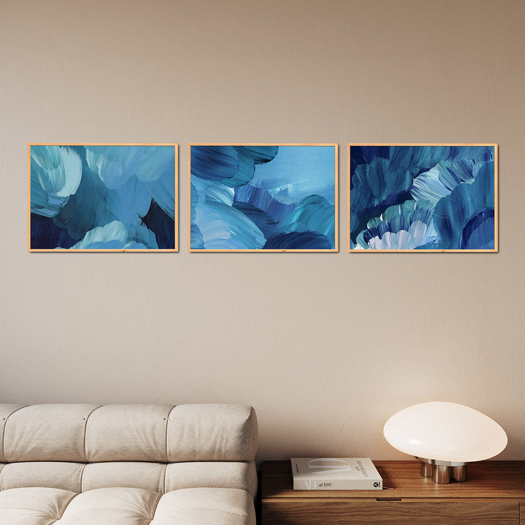 Blauwe penseelstreken Posterset