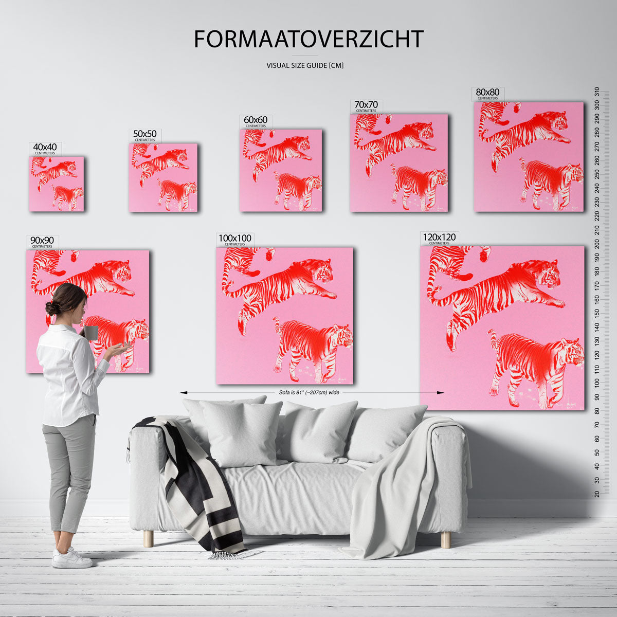 Tijgers op roze achtergrond Poster
