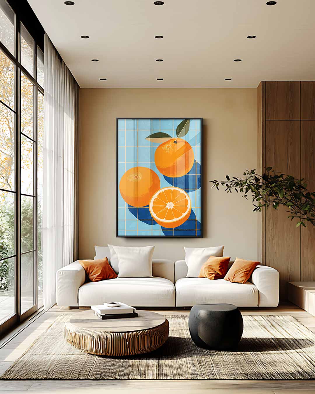 Zomerfrisse Sinaasappels op Tegels Kunstwerk-canvas-dibond-plexiglas-wanddecoratie-WallArtistic