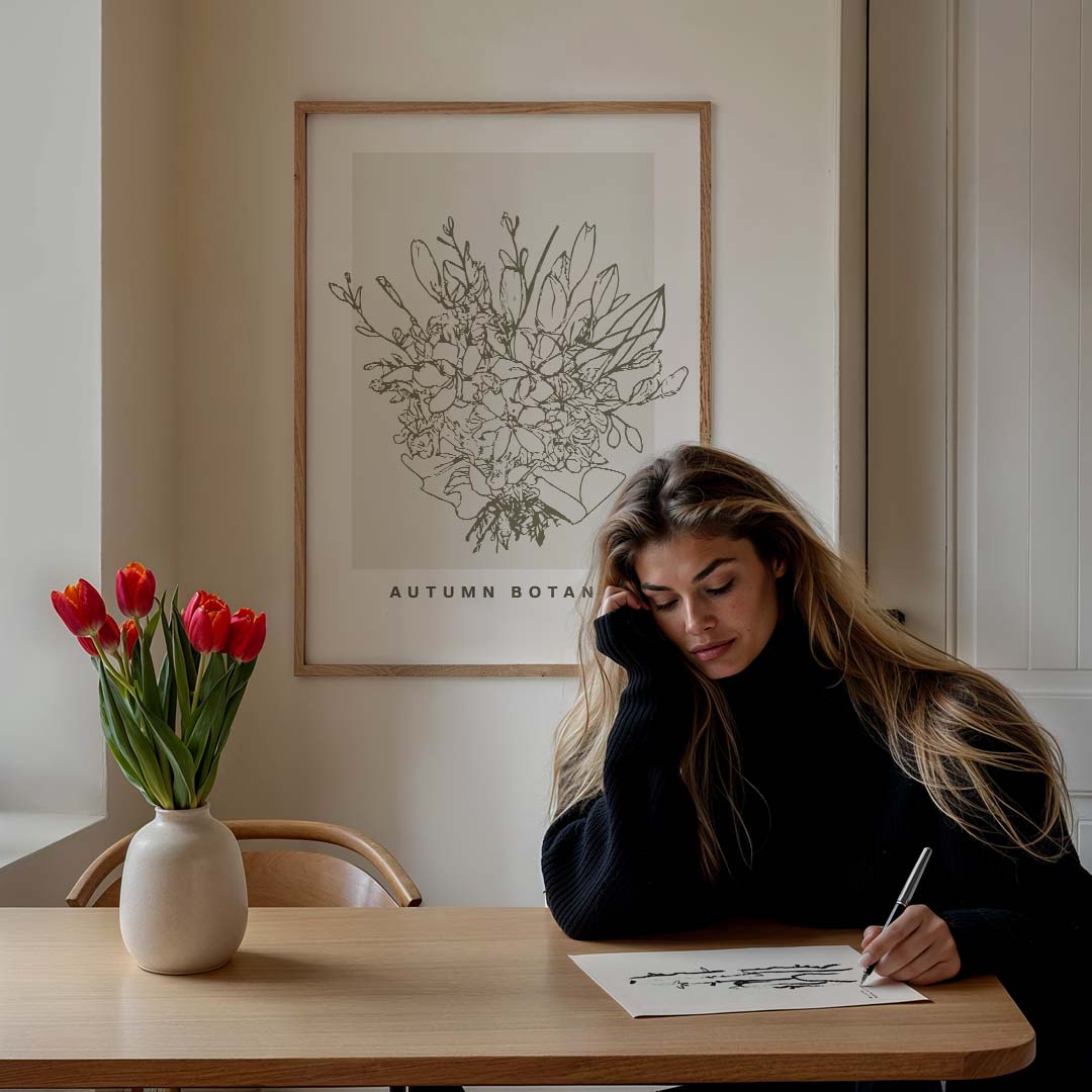 Botanische Herfstbloemen Poster-WallArtistic