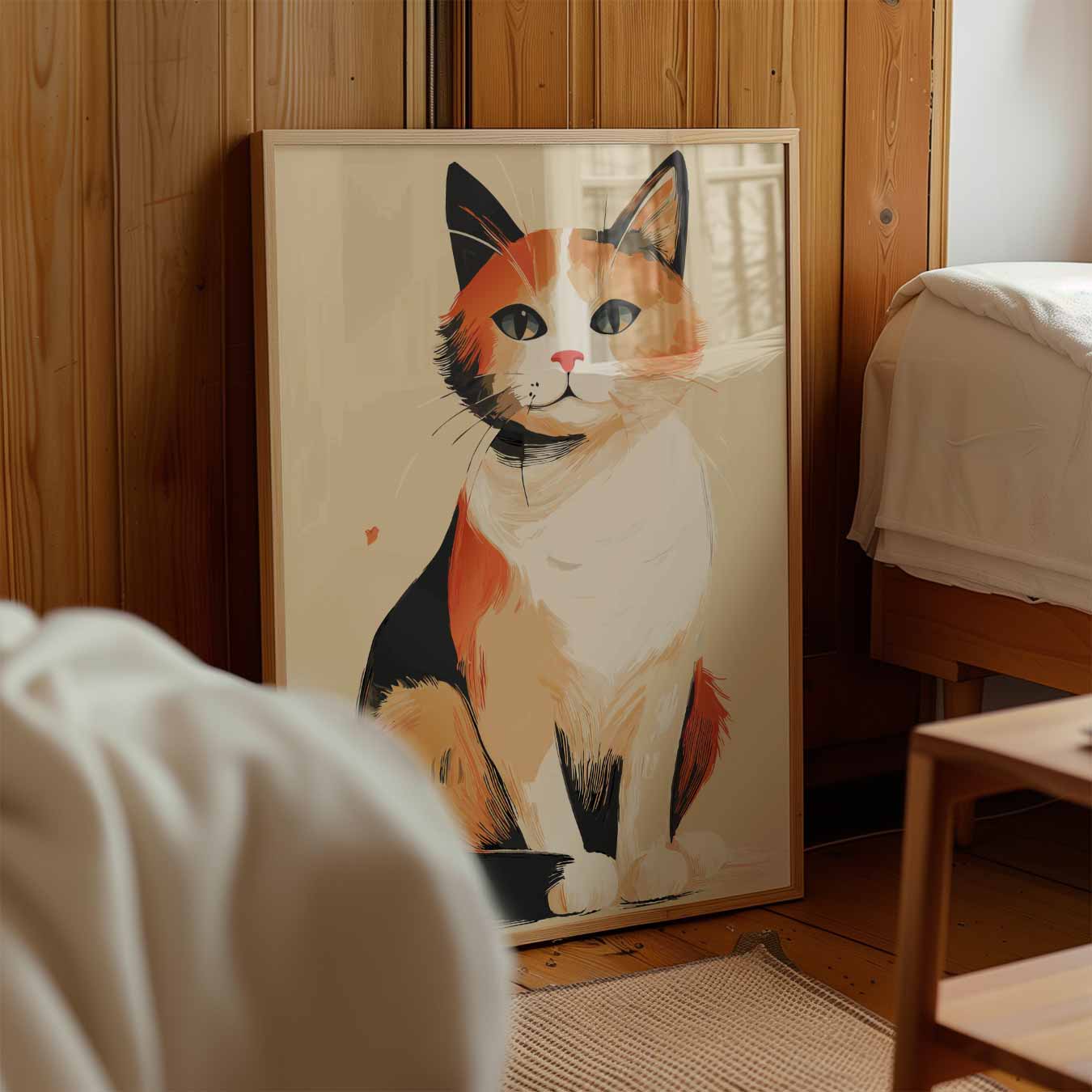 Schattige Calico Kat aan de Muur Poster-WallArtistic