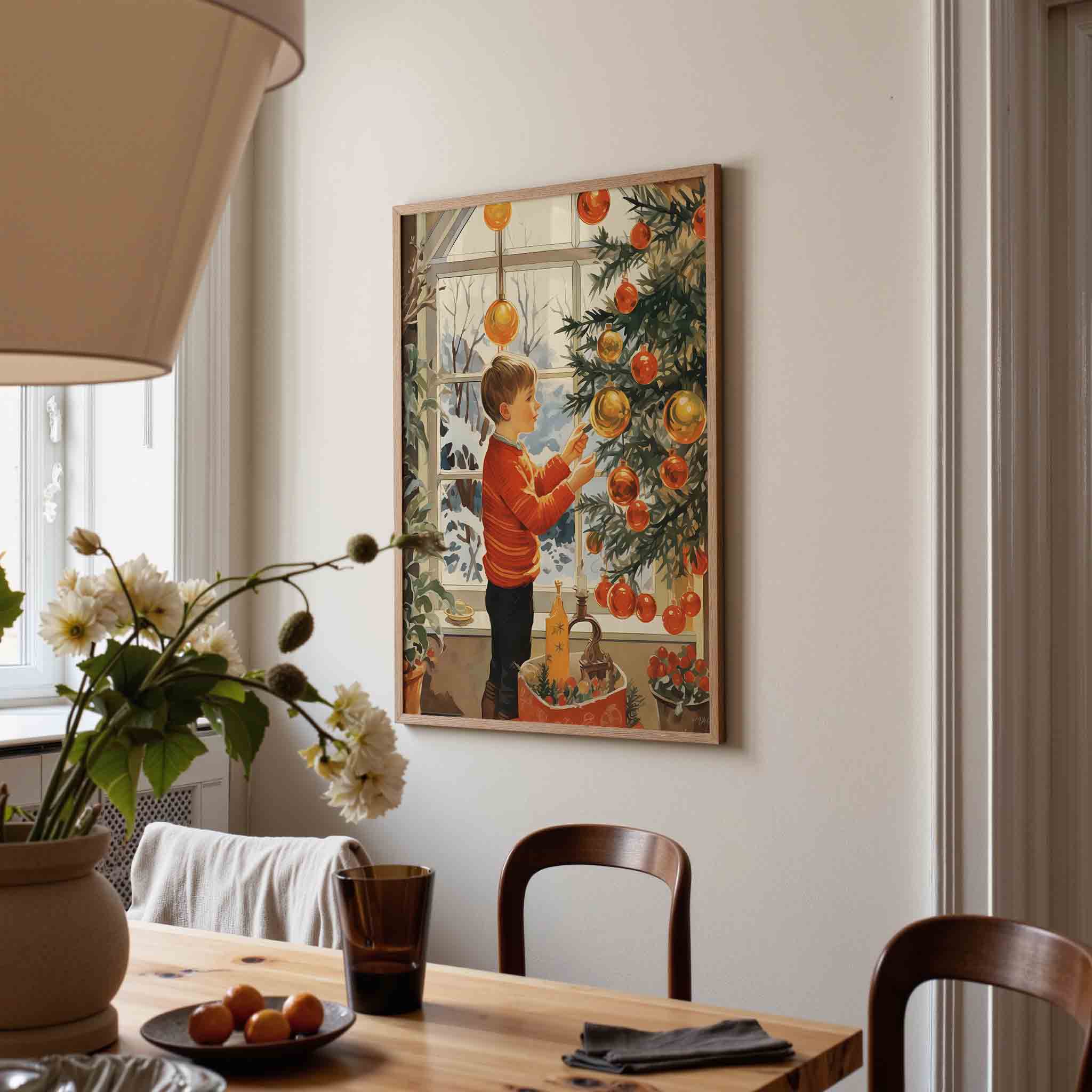 Jongetje bij kerstboom Poster
