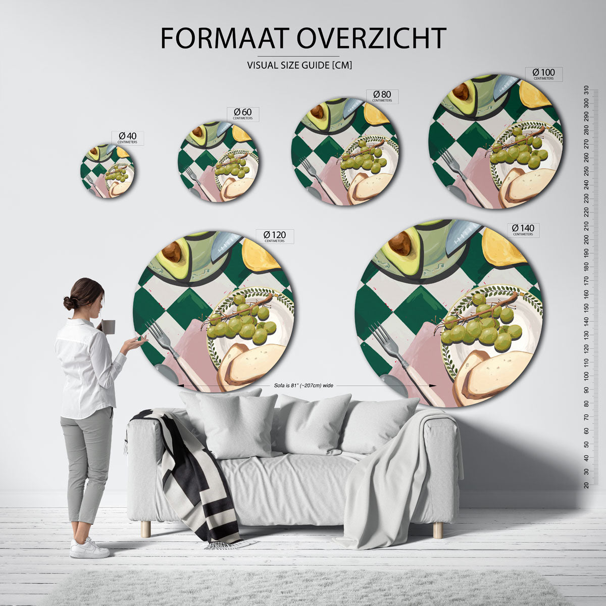Avocado en druiven Muurcirkel