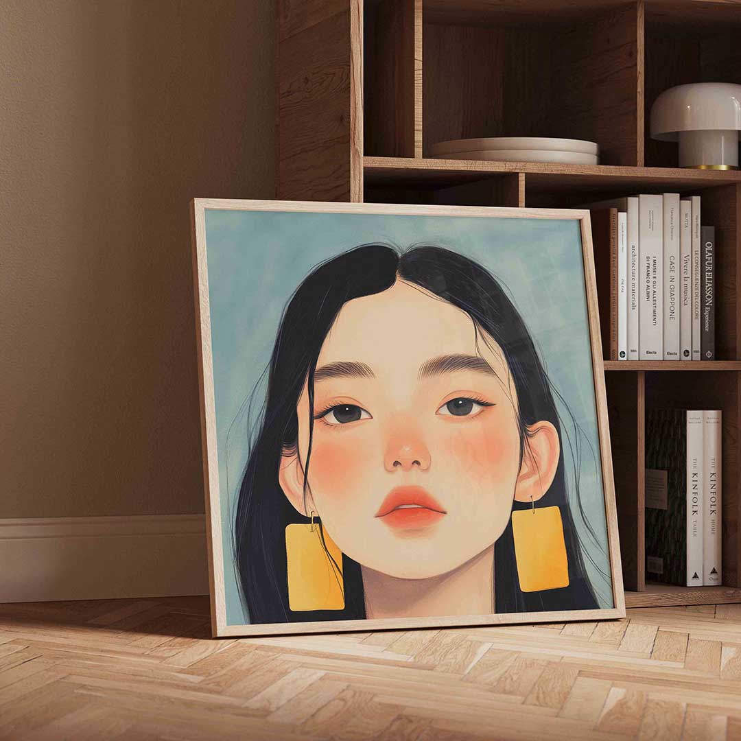 Portret met gele oorbellen Poster