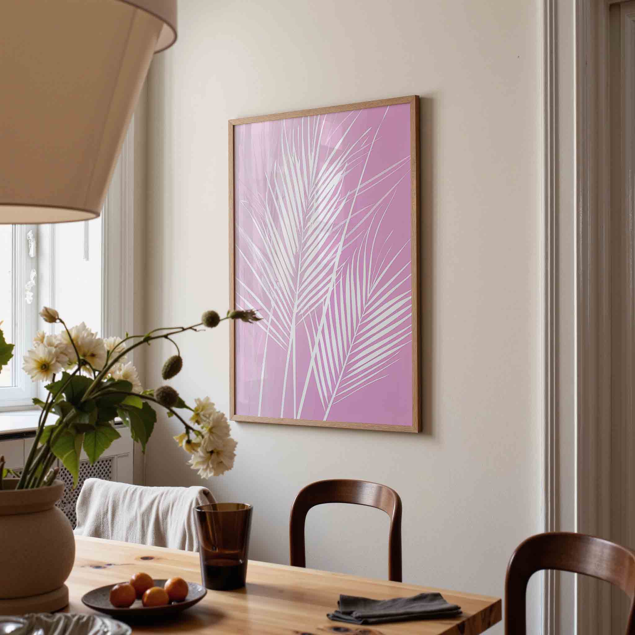 Witte bladeren op roze Poster