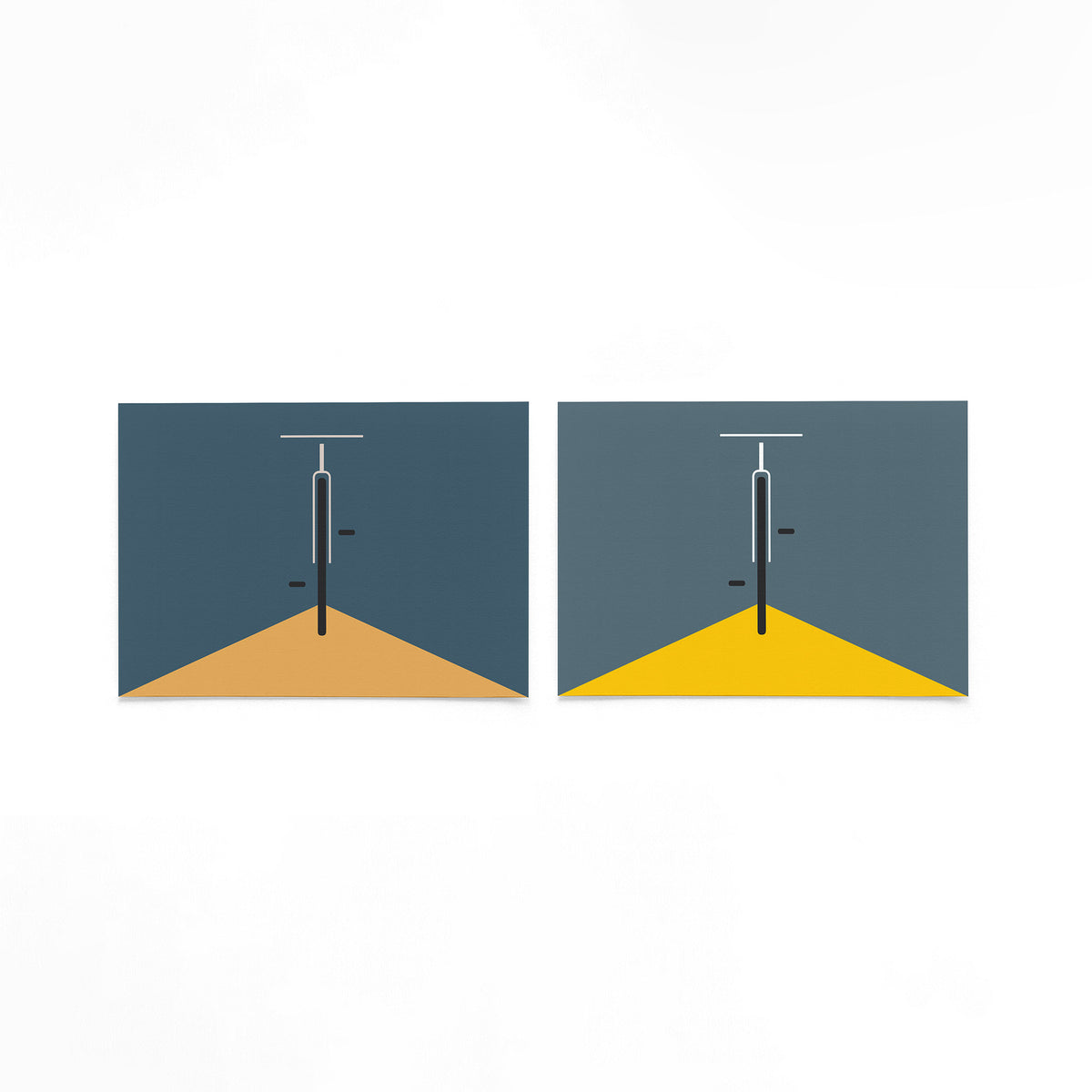 Twee landscape posters met grafische deur in geel als vrijstaande productfoto