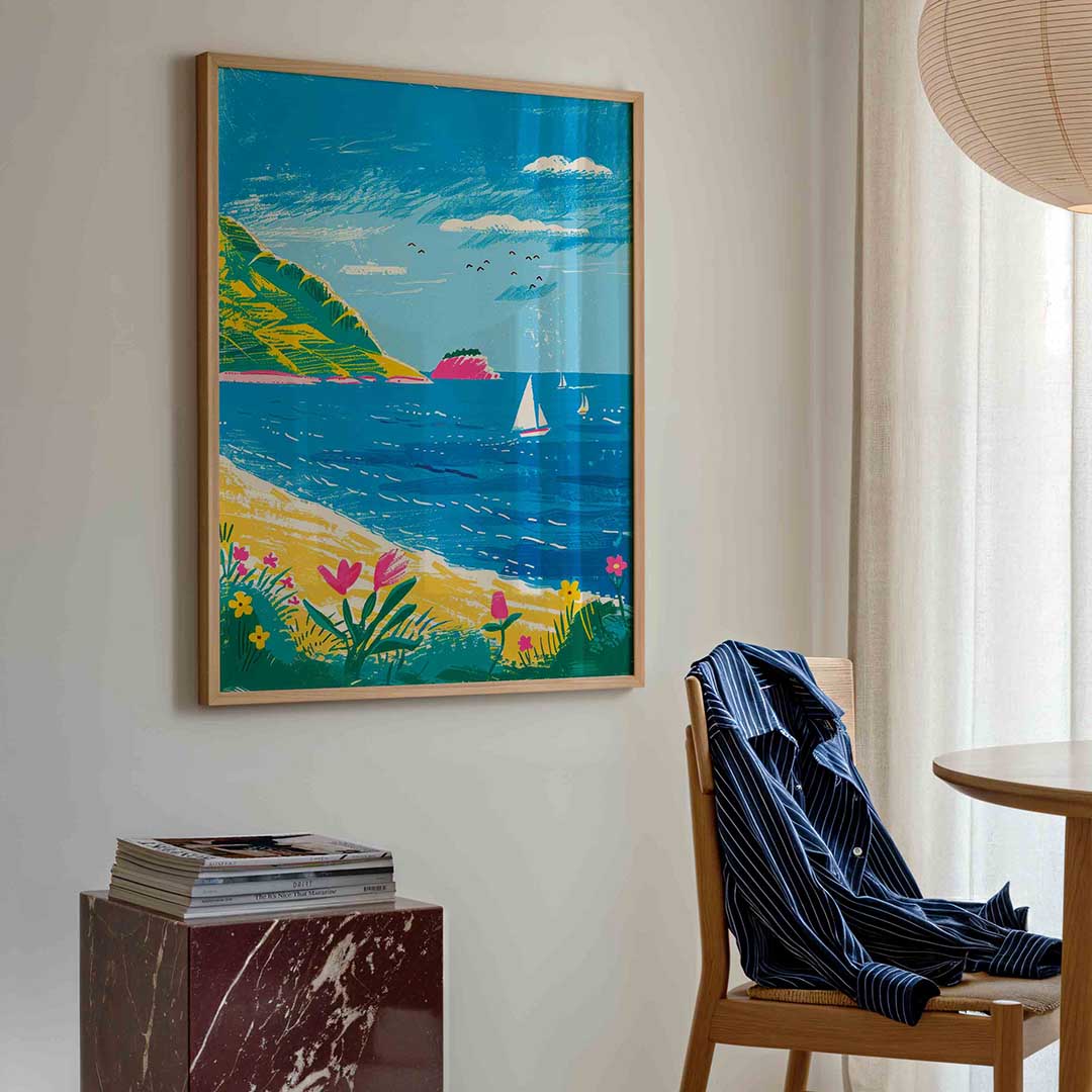 Zeilboten en bloemen Poster